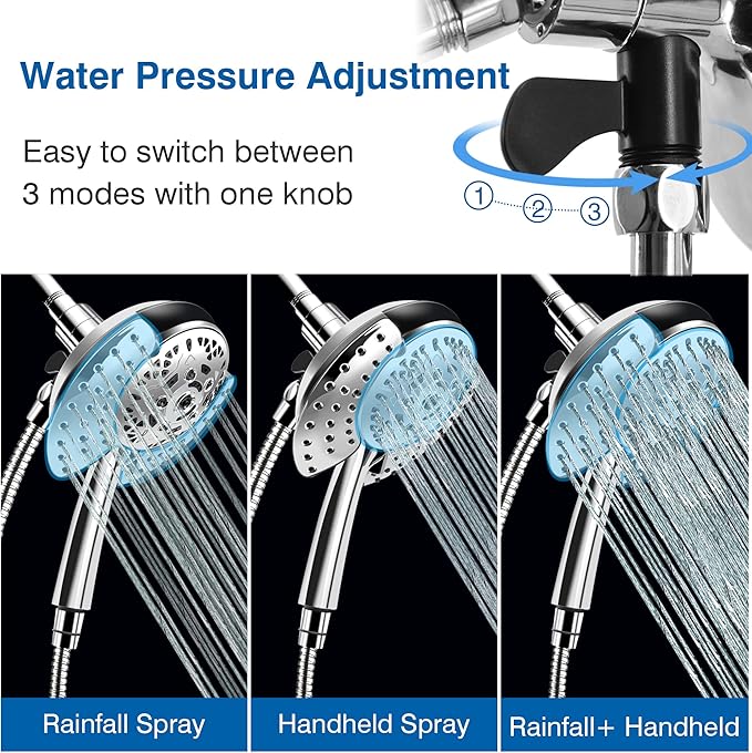 INAVAMZ Shower Head with Handheld High Pressure: Hand Held Shower Head & Rain Shower Head 2-IN-1 Shower Head with 59" Rotatable Stainless Steel Hose, Shower Trim Systems, Sliver 1.8GPM 15391
