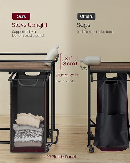 VASAGLE Laundry Sorter, Laundry Hamper with Wheels, 26.4 Gal. (100 L) Portable Rolling Cart Baskets with Shelf, 2 Removable Liners and 6 Labels, Ink Black and Chestnut Brown UBLH102BH01