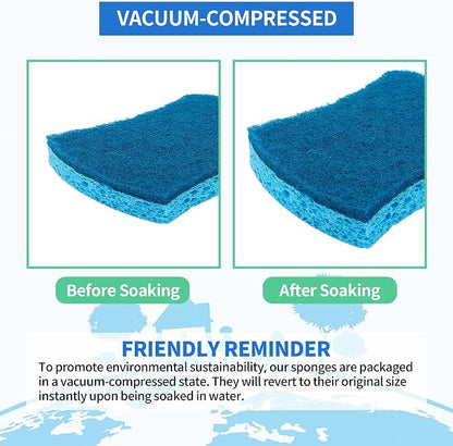 Non-Scratch Cellulose Scrub Sponges 24 Pack, Kitchen Sponge with Double-Side & Ergonomic Design. Sturdy Sponge for Dishes, Coated Cookware, Sink, Countertops.