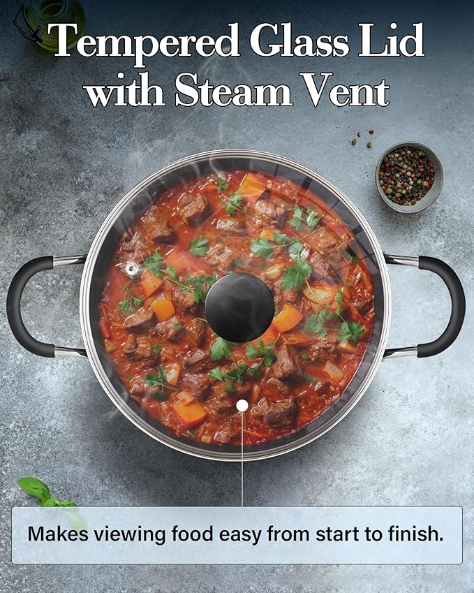 Cook N Home Professional 10.5 Quart Nonstick Stock Pot with Lid, Riveted Handles, Big Soup Pot for Holiday Feasts, Stockpot with Even Heating, Induction Cookware, Oven & Dishwasher Safe, Marble Red