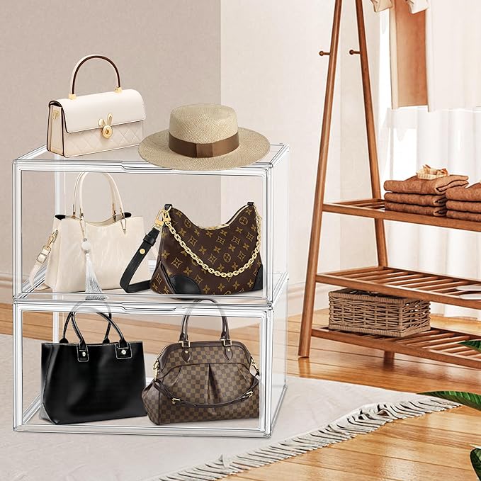 23.6'' Tall Acrylic Display Case XXXXX-Large Purse Handbag Organizer 13.8''x 12.2''x 23.6'' Clear Tall Boot Totes Storage Box Transparent Huge Figure Collectibles Showcase with Magnetic Lid