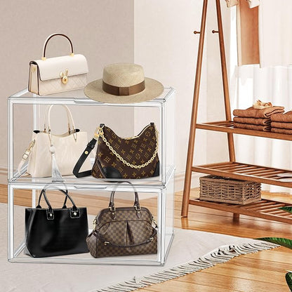 23.6'' Tall Acrylic Display Case XXXXX-Large Purse Handbag Organizer 13.8''x 12.2''x 23.6'' Clear Tall Boot Totes Storage Box Transparent Huge Figure Collectibles Showcase with Magnetic Lid