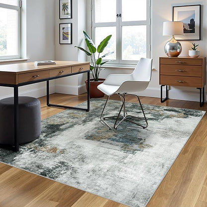 5x7 Area Rugs for Living Room Rug Washable: Abstract Rug for Dining Room Bedroom Carpet Non Slip 5 by 7 Indoor Modern Nursery Home Office Black Gold