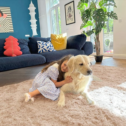 OLANLY 3x6 Machine Washable Runner Rugs for Hallway, Soft Fluffy Shaggy Bedside Rugs for Bedroom, Living Room, Indoor Floor Carpet for Kids Girls and Boys, Nursery Rooms, Home Decor Aesthetic, Beige
