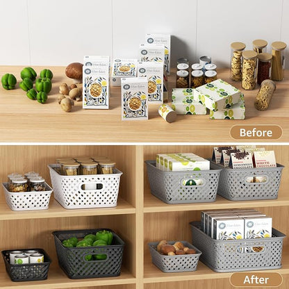 MaxGear 3 Pack Plastic Storage Baskets, Medium, Black | Durable Woven Plastic with Built-In Handles, Suitable for Shelves, Closets, Cabinets, Bathrooms and Offices