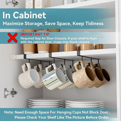 ECROCY Coffee Mug Holder Under Cabinet Only Fits Shelves up to 3/4" Thick, Clip-On Coffee Mug Organizer Pack of 3, No Drilling Free Damage