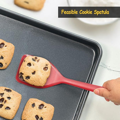 Silicone Spatula Set, 600°F Heat Resistant Silicone Spatula Turner Flipper for Cooking, Non Stick and Non Scratch Kitchen Utensils for Eggs & Pancakes, 4 Pack, Red