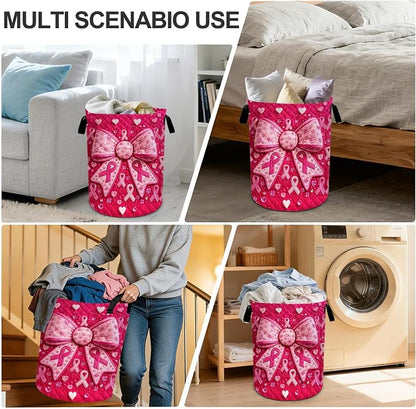 Pink Laundry Basket Waterproof Laundry Hamper Foldable Laundry Bag with Handles for Bedroom, Bathroom, Office, Clothes Storage
