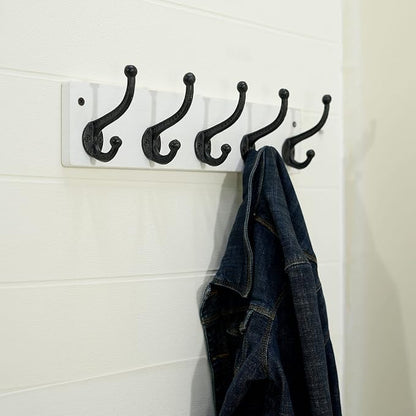 WEBI Rustic Coat Rack Wall Mount,5 Cast Iron Coat Hooks Wall Mounted,Heavy Duty Wall Coat Hanger,Vintage Hooks for Hanging Coats,Clothes,Black on White