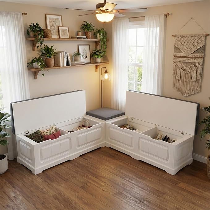 PAKASEPT L-Shape Storage Bench with Cushion, Backless Corner Bench Nook with Storage, Kitchen Dining Nook Bench with Hidden Storage for Dining Room, Kitchen, Entryway