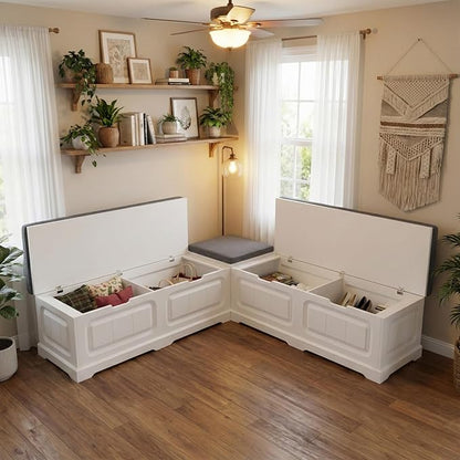 PAKASEPT L-Shape Storage Bench with Cushion, Backless Corner Bench Nook with Storage, Kitchen Dining Nook Bench with Hidden Storage for Dining Room, Kitchen, Entryway
