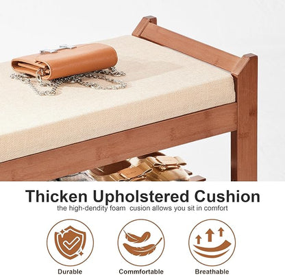 Shoe Rack Bench with Cushion 39.4“, Shoe Rack for Front Door Entrance, Shoe Bench with Storage for Entryway Hallway Bedroom Living Room