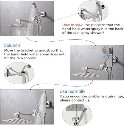 G-Promise All Metal 8 Inch Dual Square Shower Head with Handheld Spray Combo, Rain Shower Head, Adjustable Extension Arm, 3-Way Diverter, 71 Inch Extra Long Hose - A Bathroom Upgrade (Brushed Nickel)