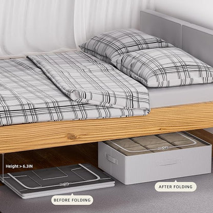 CYhom 3Pcs Under Bed Storage Bins with Metal Frame - Shoe Organizer for Closet with Clear Cover Oxford Fabric Sturdy Underbed Container Foldable Stackable Clothes Organizer (Grey, 23.5x19.7x6.3)