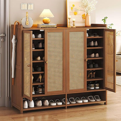 Bamboo Shoe Cabinet, 8-Tier Shoe Storage Cabinet with Doors, Freestanding Bamboo Shoe Rack Organizer with Shelves for Entryway, Hallway, Closet, Living Room