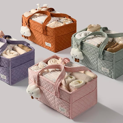 PeraBella Baby Diaper Caddy Organizer, Baby Basket Shower Gift, Portable Changing Table Basket, Postpartum Caddy & Tote Bag Pouch, Newborn Boy & Girl Nursery Essentials Registry, Car Diaper Organizer