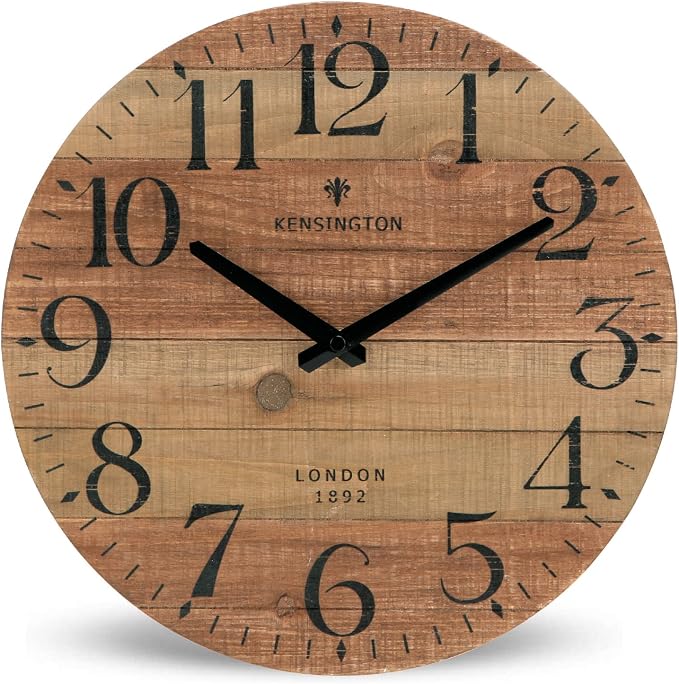 NIKKY HOME Rustic Farmhouse Wood Wall Clock - 12 Inch Battery Operated Silent Non Ticking Distressed Wooden Shiplap Clock for Kitchen, Living Room, Bedroom, Bathroom
