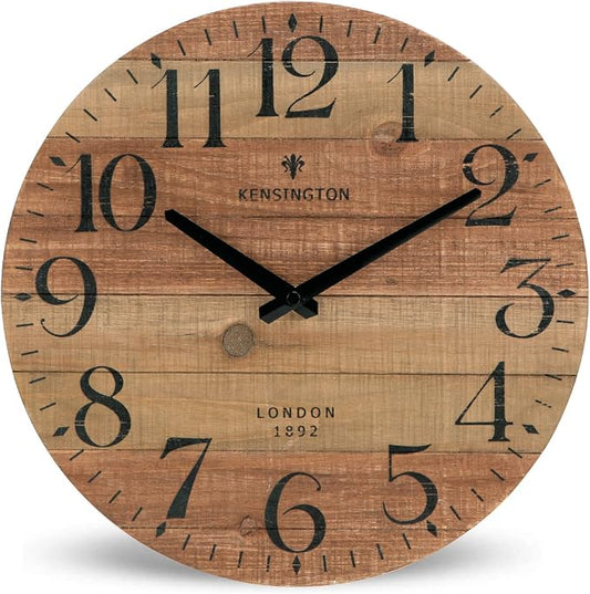 NIKKY HOME Rustic Farmhouse Wood Wall Clock - 12 Inch Battery Operated Silent Non Ticking Distressed Wooden Shiplap Clock for Kitchen, Living Room, Bedroom, Bathroom