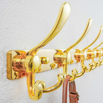 Dseap MaxStrong 2.0 Coat Rack Wall - 37” Long 10 Tri Hooks - Ultra Heavy-Duty Stainless Steel Wall Mount Coat Hanger, Hook Rail for Clothes Hats Jacket Towels Gold, Pack of 2