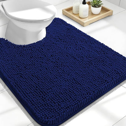 OLANLY Toilet Rugs U-Shaped 24x20, Extra Soft Absorbent Chenille Contour Bathroom Rugs for Toilet, Dry Quickly, Machine Washable, Non-Slip Bath Mat, Navy
