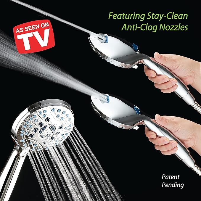 Hotel Spa AquaCare As-Seen-On-TV High Pressure Handheld & Rain 50-mode 3-way Shower Head Combo with Anti-clog Jets, 2-mode Tub & Pet Power Wash, Extra Wall Bracket, 6 ft. Hose, All Chrome Finish