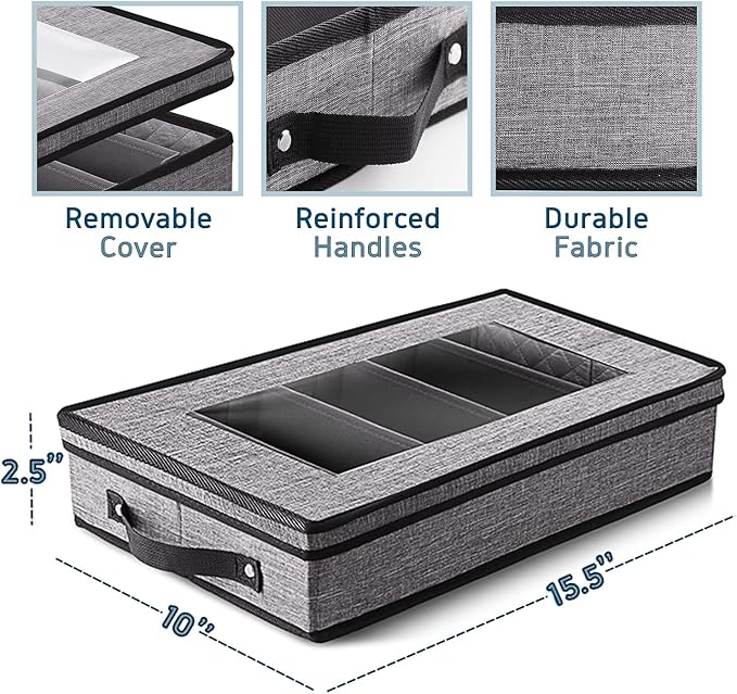 Flatware & Utensil Storage, Durable Silverware Storage Box with Padded Dividers, 5 Compartment Flatware Storage Case, Silverware Case with Handles and Removable Lid - Protects and Organizes Cutlery