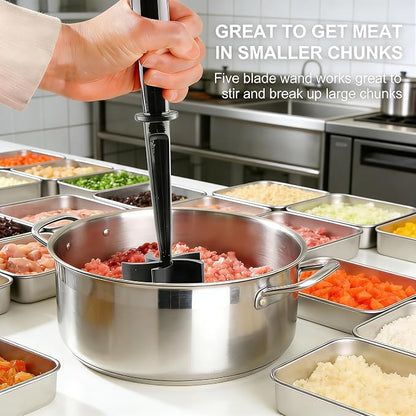 2Pcs Meat Chopper,Heat Resistant Up to 450°F Nylon Meat Masher with 5 Curved Blades & Non-Slip Handle,Ground Beef Chopper Tool for Hamburger,Non-Stick Masher for Kitchen,Dishwasher Safe