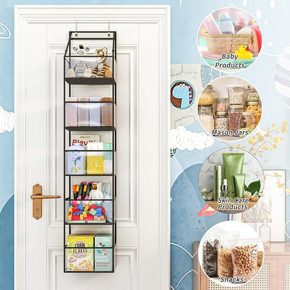Fixwal Over The Door Hanging Pantry Organizer - 5-Shelf Room Storage With Clear Plastic Pockets for Behind The Door - Large Capacity for Closet, Bedroom, Bathroom (Grey)