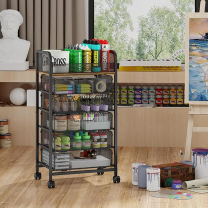 Yociyoga 6-Tier Craft Cart with Wheels-Rolling Storage Cart with Drawers,Rolling Utility Cart with DIY Divider,Art Supply Organizer Cart,Rolling Cart with Drawers,Craft Organizers and Storage,Black