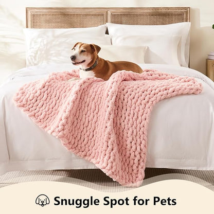 L'AGRATY Chunky Knit Blanket Throw - Soft Chenille Yarn Throw Blanket 40x50： Handmade Thick Cable Knit Crochet Blanke - Large Knit Blanket Chunky Rope Knot Throw Blanket for Couch Sofa Bed Home Decor