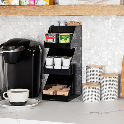 Mind Reader Coffee Tea Utensil and Condiment Station, Countertop Organizer, Coffee Bar, Kitchen, 6"L x 9"W x 16"H, Black | Acrylic