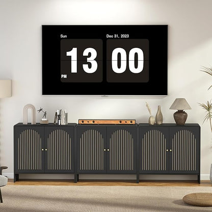Black Sideboard Buffet Cabinet with Storage, Wood Arched Storage Cabinet with 2 Doors and Adjustable Shelf, Small Curved Entryway Accent Cabinet for Living Room Hallway Kitchen Dining Room