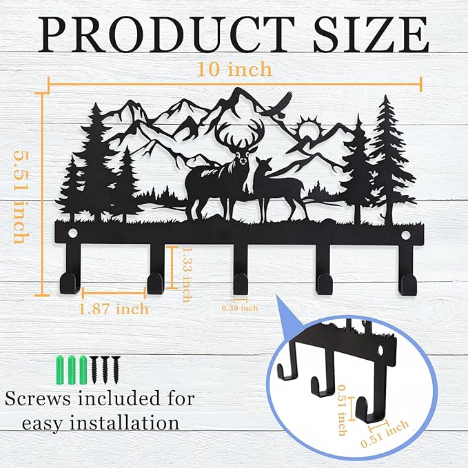 Deer Metal Key Holder for Wall, Key Holder Wall Mount, Key Rack, Key Hooks for Living Room, Hallway, Office
