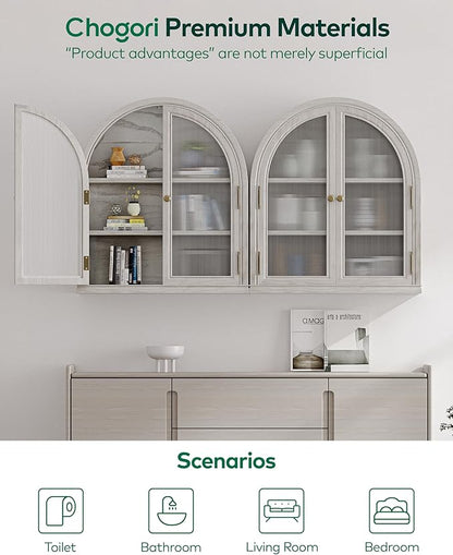 Chogori Arched Bathroom Wall Cabinet, 27x24x9 Inch Over The Toilet Storage Cabinet with Acrylic Doors & 3 Adjustable Shelves, Wall Mounted Cabinet for Bathroom, Kitchen, Laundry Room, 2PCS, Gray