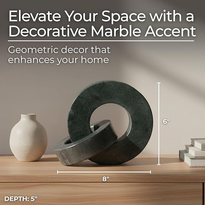 Home Decor and Bathroom Decor Marble Double Ring - Modern Shelf Sculpture and Office Accents for Room Styling - Coffee Table Ornaments and Living Room Decor Statues Design - 6", Green & Black