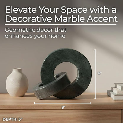Home Decor and Bathroom Decor Marble Double Ring - Modern Shelf Sculpture and Office Accents for Room Styling - Coffee Table Ornaments and Living Room Decor Statues Design - 6", Green & Black