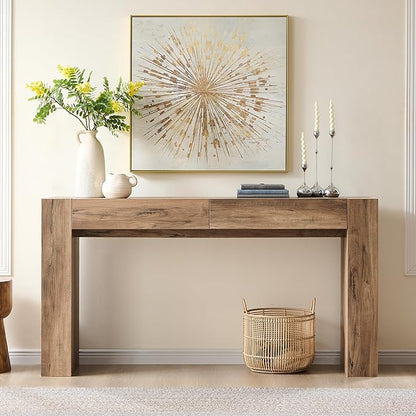 OKD Modern Entryway Console Table, Sofa Table with Drawers, 63" Long Hall Table Behind Couch, Thick Wood Design for Living Room, Hallway - Rustic Oak