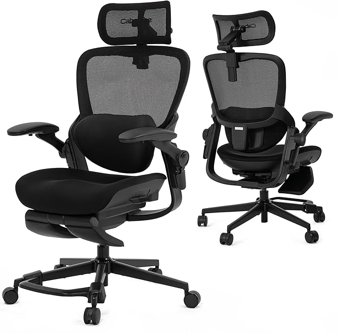CabLady S2 Petite Ergonomic Office Chair for Women, Small Frame Desk Chair with Adjustable Lumbar, Headrest & Footrest, Space-Saving Flip-Up Armrests