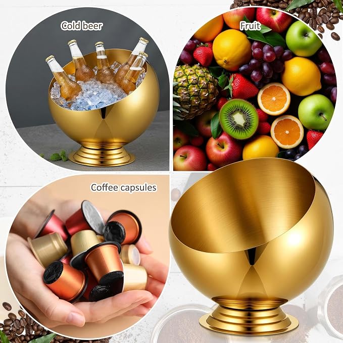 2 Pcs Large Capacity Coffee Pod Holder for Countertop, Metal Capsule Organizer for Coffee Bar and Kitchen, Open Storage Bowl for Single-serve Pods (Gold)