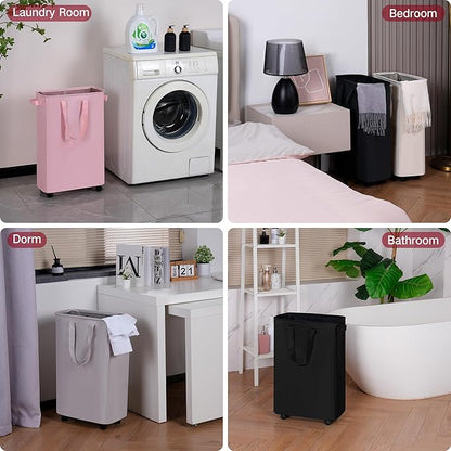 efluky Slim Laundry Hamper with Wheels, Rolling Laundry Basket for Clothes, Small Laundry Basket for Bedroom, Dorm and Laundry Room, 60L (12.7 Gallons) Beige
