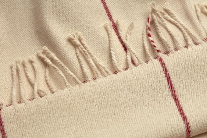 Arus Acrylic Highlands Collection Queen Size Tartan Plaid Design Throw Blanket Cream-Red, 60x80 inches