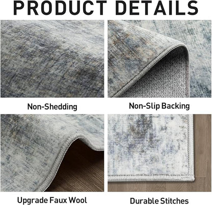 10x14 Area Rugs Washable Rug: Modern Abstract Living Room Rug Soft Anti-Skid Thin Carpet Indoor Floor Non-Shedding Carpets for Bedroom Dining Room Farmhouse Nursery Home Office Blue Multi