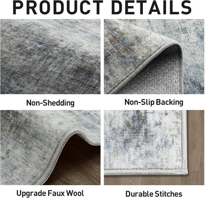 9x12 Area Rugs Washable Rug: Modern Abstract Living Room Rug Soft Anti-Skid Thin Carpet Indoor Floor Non-Shedding Carpets for Bedroom Dining Room Farmhouse Nursery Home Office Blue Multi