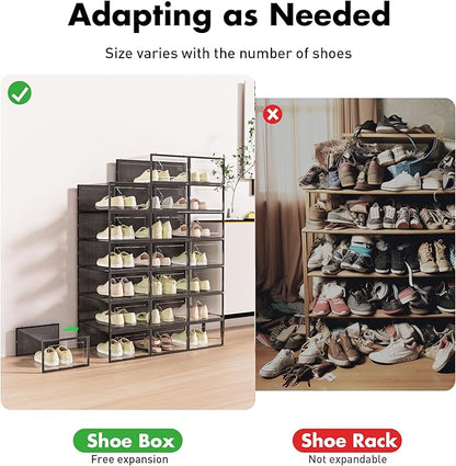 Foluck 15 Pack Shoe Storage Organizer Box Container Clear Plastic Stackable | Interlocking Design, Sturdy Dustproof Breathable, Fits Men's Size 9 Women's Size 10, for Closet Entryway Under Bed