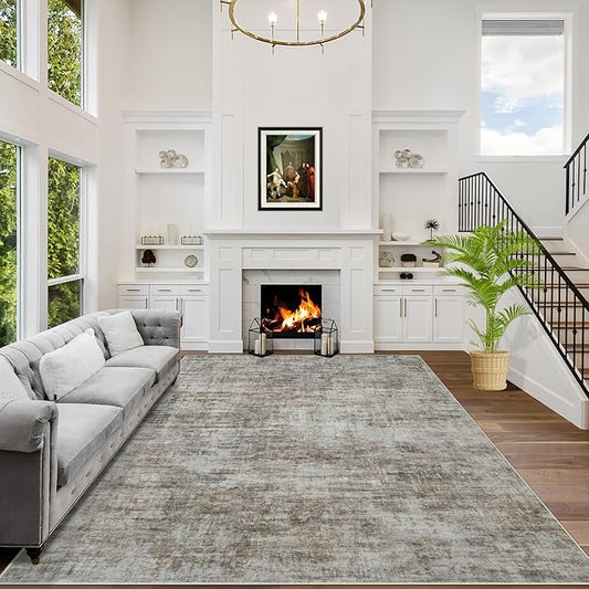 9x12 Area Rugs Washable Rug: Modern Abstract Living Room Rug Soft Anti-Skid Thin Carpet Indoor Floor Non-Shedding Carpets for Bedroom Dining Room Farmhouse Nursery Home Office Brown Black