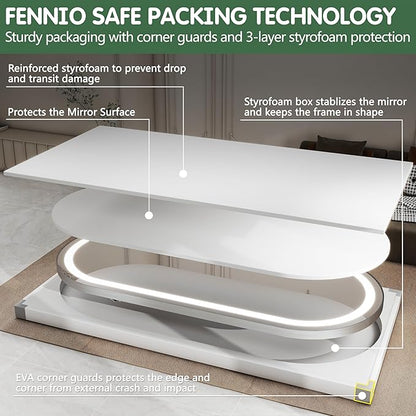 FENNIO Full Length Mirror with Lights, 80" x 36" LED Full Body Mirror, Wall Mounted Hanging Mirror with Lights for Bedroom, Salon, Dimmable & 3 Color Lighting, Tempered Glass