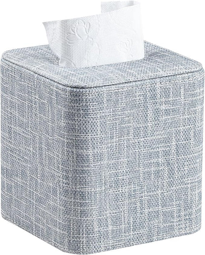 Square Tissue Box Cover with Magnetic Closure, Modern PU Leather Tissue Box Holder for Bathroom Vanity Countertop Night Stands Bedroom Office Desk, Stylish Cube Tissue Holder (Blue)
