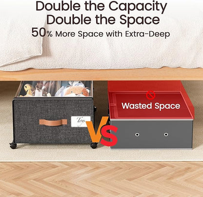 Yecaye 95 L Under Bed Storage with Wheels, 11 in Under Bed Storage Containers, Large Under Bed Shoe Storage with Lids, Rolling Underbed Storage bins for Clothes, Blankets, Gray
