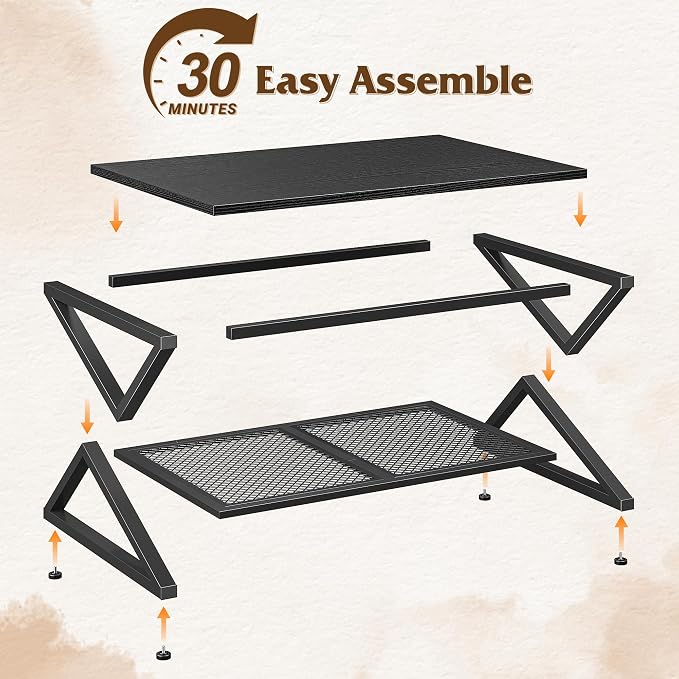 EnHomee Black Coffee Table with Storage, Modern Coffee Tables with Mesh Shelf, 2 Tier Minimalist Industrial Center Table for Living Room, Office, 39.4 Inch, Black Oak
