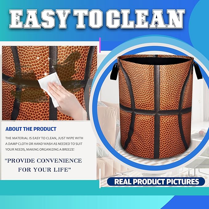 Basketball Laundry Basket Ball Texture Oxford Cloth Laundry Hamper With Handle Foldable Portable Clothes Storage Basket 18.9 X 16.5 Inch Storage Bag For Laundry Room/Bathroom/Bedroom/Dormitories